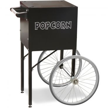 Gold Medal 2649MD Midnight Black 28 1/4" Wide x 22 5/8" Deep Fun Pop Popcorn Cart With Storage Compartment And 18" Spoke Wheels