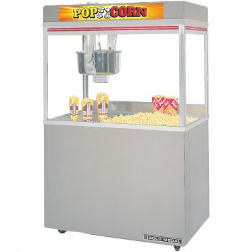 Gold Medal 2848-117 Grand Pop-O-Gold 32 oz Kettle 48" Wide Enclosed Cabinet Floor-Model Electric Popcorn Machine With Big Eye Heat Control And LED Lighted Sign, 120/208V 5752 Watts