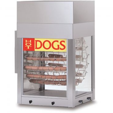 Gold Medal 8102 Dogeroo 56-Dog/28-Bun Capacity 22" Wide Stainless Steel Hot Dog Rotisserie With Bun Warmer, 120V 1440 Watts