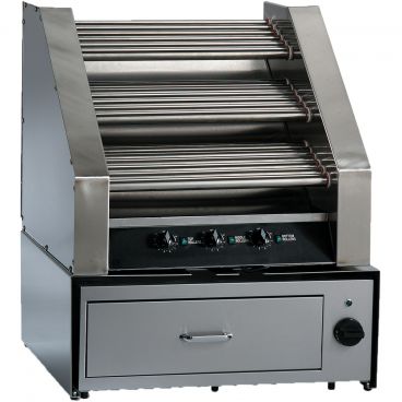 Gold Medal 8123 Three-Tier 26" Wide Roller-Style Hot Dog Grill With Stainless Steel Rollers And 45 Hot Dog Capacity, 120V 1740 Watts