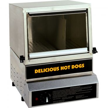 Gold Medal 8150 Glass-Front 50-Dog/20-Bun Capacity 16" Wide Stainless Steel Hot Dog Steamer And Bun Warmer, 120V 700 Watts