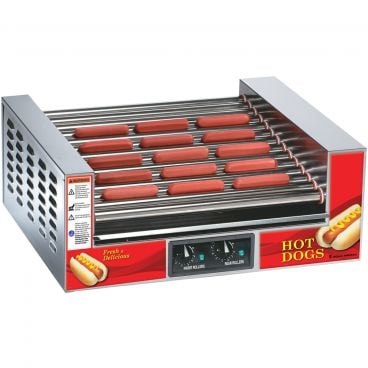 Gold Medal 8223 Double Diggity 26" Wide Hot Dog Grill With 14 Slanted Stainless Steel Rollers And Dual Temperature Zones, 120V 1310 Watts