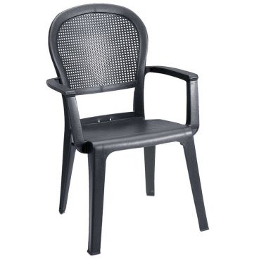 Grosfillex 46105002 / US105002 Seville Charcoal Highback Stacking Resin Armchair