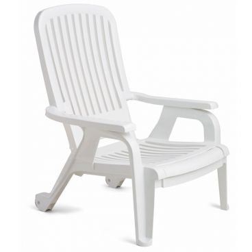 Grosfillex 47658004 White Bahia Stacking Resin Chair with Pull-Out Footrest