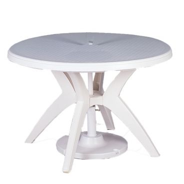 Grosfillex US526704 Ibiza 46" White Round Resin Pedestal Table with Umbrella Hole