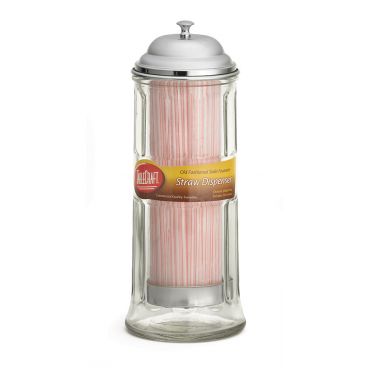 Tablecraft H714CH Countertop Glass 11-1/4" Straw Dispenser with Chrome Plated Top