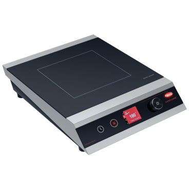 Hatco IRNGPC118SB515 Rapide Cuisine 13 1/2" Wide Countertop Single Burner Stainless Steel Top And Black Bottom Heavy-Duty Programmable Induction Range / Cooker With Digital Controls, 120V 1800 Watts