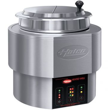 Hatco RHW-1-120 Countertop Single 11 Quart 13" Diameter Round Insulated Stainless Steel Heated Food Well With Pan And Lid, 120V 1250 Watts