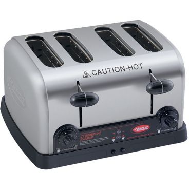 Hatco TPT-208 Stainless Steel 4-Slot Pop-Up Toaster With 1 1/4" Wide Self-Centering Slots And Double/Single Side Toasting Selector Switch, 208V 2600 Watts