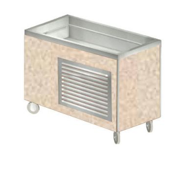 Duke HB3CM-N7-506-58 Heritage Beige Grafix Laminate 46" Mobile Insulated Mechanically Assisted Refrigerated Buffet Cold Food Serving Counter With 8" Deep NSF Standard 7 Liner And 1" Drain, 120 Volts