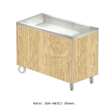 Duke HB5CI-7152-58 Heritage Northern Oak Laminate 74" Mobile Insulated Ice Cooled Buffet Cold Food Serving Counter With 5" Deep Liner And 1" Drain