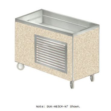 Duke HB5CM-N7-506-58 Heritage Beige Grafix Laminate 74" Mobile Insulated Mechanically Assisted Refrigerated Buffet Cold Food Serving Counter With 8" Deep NSF Standard 7 Liner And 1" Drain, 120 Volts