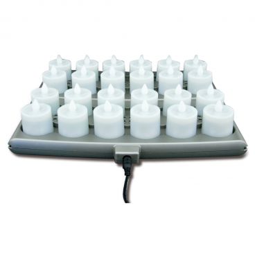 Hollowick HFRP24-CL Flameless Lighting Platinum Candles Set with 2 Charging Trays and 24 Candlelight Candles