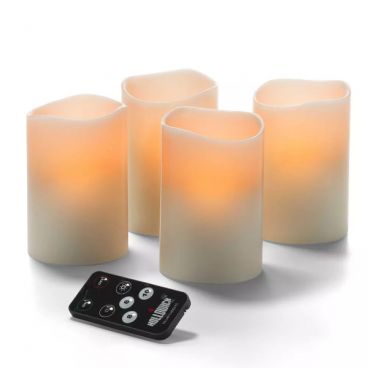 Hollowick HFWP34RT-A 3" x 4 1/2" Flameless Ivory LED Wax Pillar Candle with Magnetic Remote Control