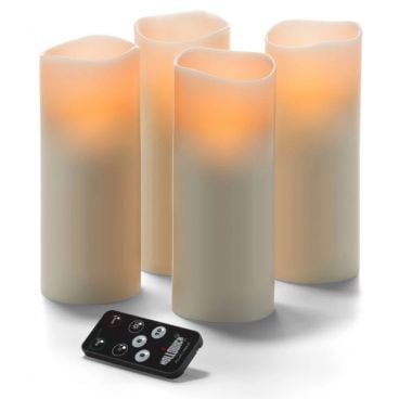 Hollowick HFWP38RT-A 3" x 8" Flameless Ivory LED Wax Pillar Candle with Magnetic Remote Control