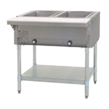 Eagle HT2-NG 33" Two-Well Natural Gas Hot Food Table with Galvanized Legs and Undershelf - 7000 BTU