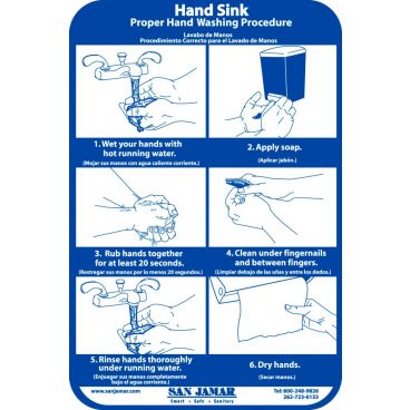 San Jamar HWWLCT Engligh/Spanish Hand Washing Station Smart Chart