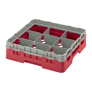 Cambro 9S318163 Red 9 Compartment 3-5/8" Full Size Camrack Glass Rack