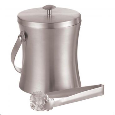 American Metalcraft ISSB6 34 Ounce Stainless Steel Ice Bucket w / Ice Tongs - 4-7/8" Diameter