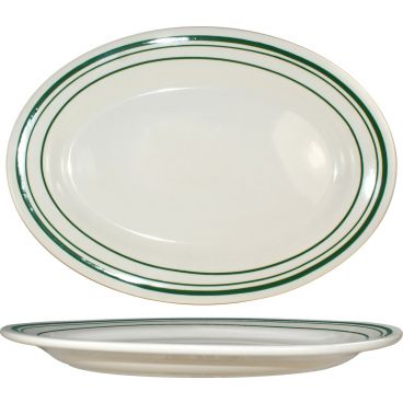 International Tableware - ITN-VE-12 - 10 3/8 In X 7 1/4 Platter With Green Band