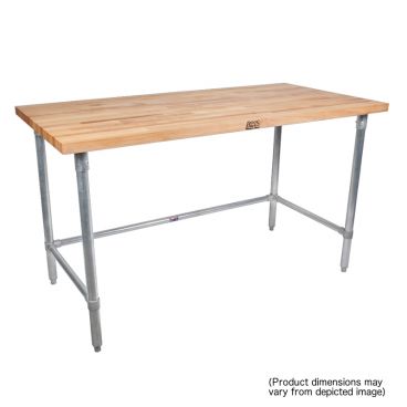 John Boos JNB10C Maple SCT Flat Top Varnique Finish 72" x 30" Work Table with Galvanized Legs and Bracing
