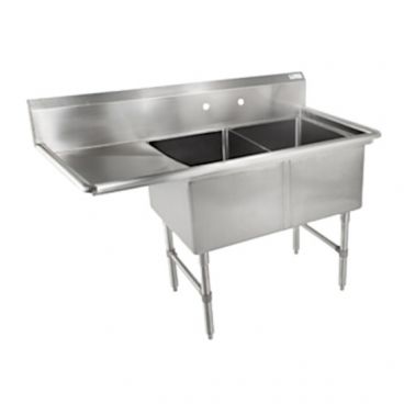 John Boos 2B244-1D24L Stainless Steel B Series 76" Two Compartment Sink w/ Left Drainboard