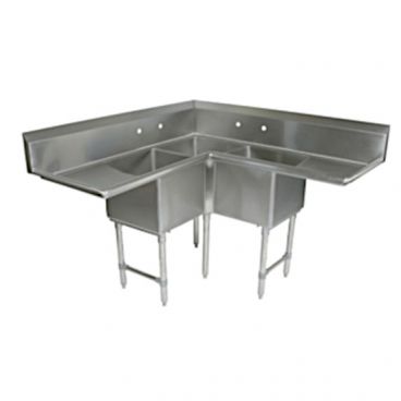 John Boos 3BCS-184-2D18 Stainless Steel B Series 58-1/2" Three Compartment Corner Sink w/ Dual Drainboards