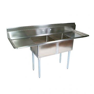 John Boos E2S8-1620-12T18 Stainless Steel E Series 68" Two Compartment Sink w/ Dual Drainboards