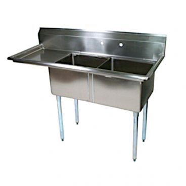 John Boos E2S8-18-12L18 Stainless Steel E Series 56-1/2" Two Compartment Sink w/ Left Drainboard