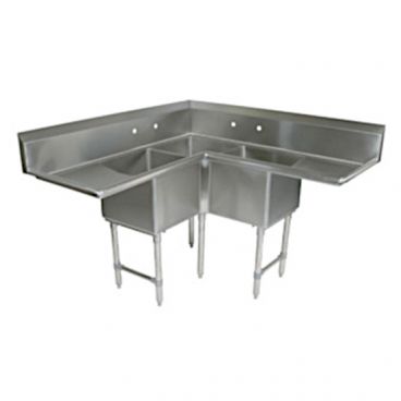 John Boos E3BCS-184-2D18 Stainless Steel E Series 58-1/2" Three Compartment Corner Sink w/ Dual Drainboards