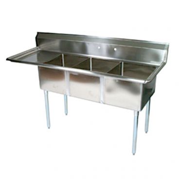John Boos E3S8-1014-10L15 Stainless Steel E Series 47-1/2" Three Compartment Sink w/ Left Drainboard