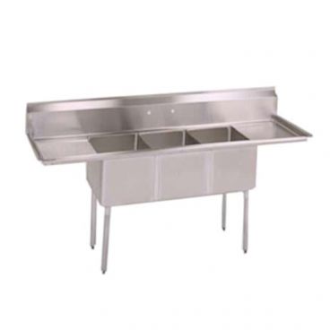 John Boos E3S8-1014-10T15 Stainless Steel E Series 64" Three Compartment Sink w/ Dual Drainboards