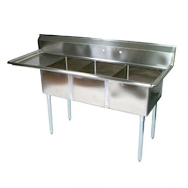John Boos E3S8-15-14L15 Stainless Steel E Series 62-1/2" Three Compartment Sink w/ Left Drainboard