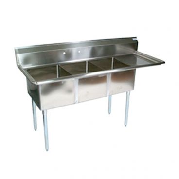 John Boos E3S8-24-14R24 Stainless Steel E Series 98-1/2" Three Compartment Sink w/ Right Drainboard