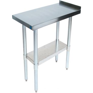 John Boos EFT8-3018 Stainless Steel 34 3/4" High x 18" Wide x 30" Deep Flat Top Filler Table With Galvanized Legs And Galvanized Adjustable Undershelf And 1 1/2" Backsplash