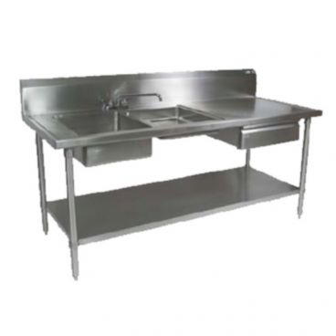 John Boos EPT6R10-DL2B-72L Stainless Steel 72" Prep Table w/ Twin Sink Bowls and Stainless Steel Legs / Undershelf
