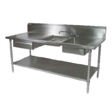 John Boos EPT6R10-DL2B-96R Stainless Steel 96" Prep Table w/ Twin Sink Bowls and Stainless Steel Legs / Undershelf