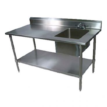John Boos EPT6R5-3060GSK-R Stainless Steel 60" Prep Table w/ Sink Bowl and Galvanized Legs / Undershelf