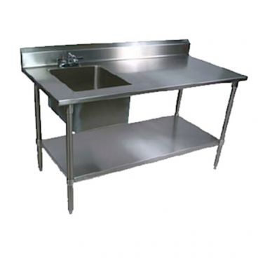 John Boos EPT6R5-3060SSK-L Stainless Steel 60" Prep Table w/ Sink Bowl and Stainless Steel Legs / Undershelf