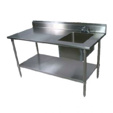 John Boos EPT6R5-3060SSK-R Stainless Steel 60" Prep Table w/ Sink Bowl and Stainless Steel Legs / Undershelf