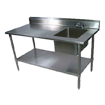 John Boos EPT6R5-3072GSK-R Stainless Steel 72" Prep Table w/ Sink Bowl and Galvanized Legs / Undershelf