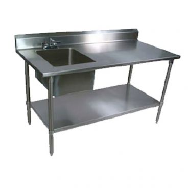 John Boos EPT6R5-3072SSK-L Stainless Steel 72" Prep Table w/ Sink Bowl and Stainless Steel Legs / Undershelf