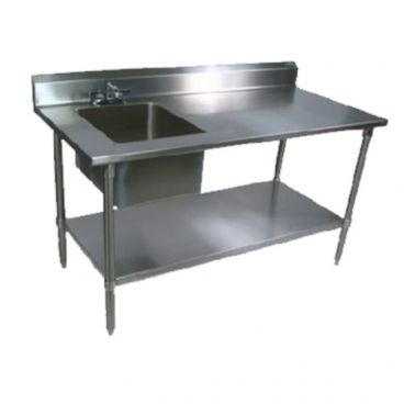 John Boos EPT6R5-3072SSK-R Stainless Steel 72" Prep Table w/ Sink Bowl and Stainless Steel Legs / Undershelf