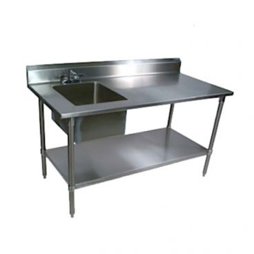John Boos EPT8R5-3060GSK-L Stainless Steel 60" Prep Table w/ Sink Bowl and Galvanized Legs / Undershelf