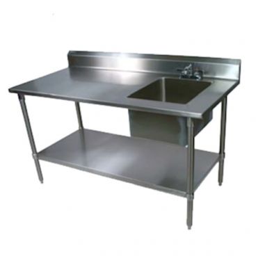 John Boos EPT8R5-3060GSK-R Stainless Steel 60" Prep Table w/ Sink Bowl and Galvanized Legs / Undershelf