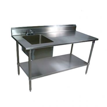 John Boos EPT8R5-3060SSK-L Stainless Steel 60" Prep Table w/ Sink Bowl and Stainless Steel Legs / Undershelf