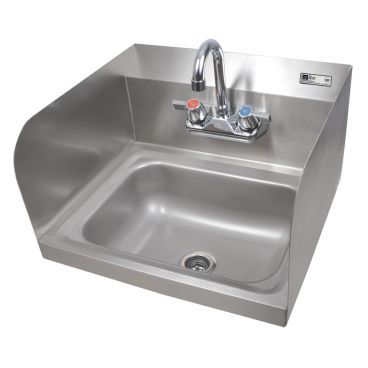 John Boos PBHS-W-1410-P-SSLR Stainless Steel Pro Bowl 14" x 10" x 5" Wall Mount Hand Sink w/ Faucet and Side Splashes
