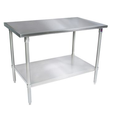 John Boos ST6-24120GSK Stainless Steel 120" x 24" Flat Top Work Table with Adjustable Galvanized Undershelf