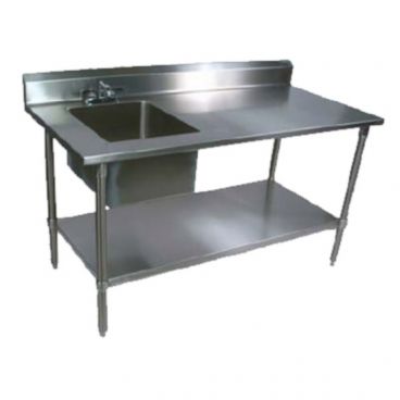 John Boos EPT6R5-3060GSK-L Stainless Steel 60" Prep Table w/ Sink Bowl and Galvanized Legs / Undershelf