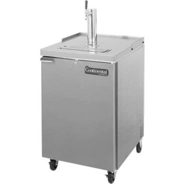 Continental Refrigerator KC24NSS 24" Wide Stainless Steel Single Draft Direct Draw Beer Cooler And Dispenser With 8 Cubic Feet Capacity And 1 Column And Drainer, 115 Volts